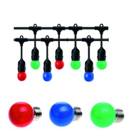 Pachet ghirlanda cu pendule 10m, E27, IP65 cu 10 becuri LED colorate 1W