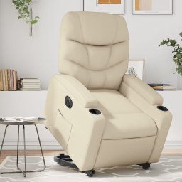 Fotoliu rabatabil electric cu ridicare, crem, piele ecologica GartenMobel Dekor