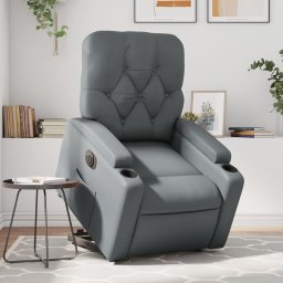 Fotoliu rabatabil electric cu ridicare, gri, piele ecologica GartenMobel Dekor