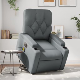 Fotoliu masaj rabatabil electric cu ridicare, gri, piele eco GartenMobel Dekor