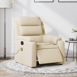 Fotoliu electric de masaj rabatabil, crem, textil GartenMobel Dekor