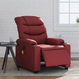 Fotoliu de masaj electric rabatabil, rosu vin, piele ecologica GartenMobel Dekor