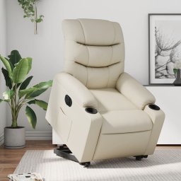 Fotoliu rabatabil electric cu ridicare, crem, piele ecologica GartenMobel Dekor