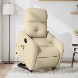 Fotoliu electric de masaj rabatabil cu ridicare, crem, textil GartenMobel Dekor