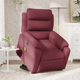 Fotoliu de masaj electric rabatabil cu ridicare rosu vin textil GartenMobel Dekor