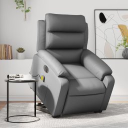 Fotoliu masaj rabatabil electric cu ridicare, gri, piele eco GartenMobel Dekor