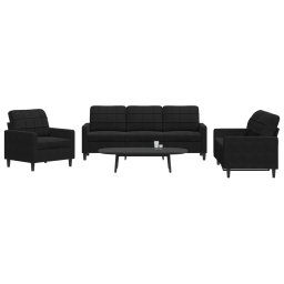 Set de canapele cu perne, 3 piese, negru, catifea GartenMobel Dekor