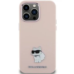 Husa Karl Lagerfeld Silicone Choupette Metal Pin Case for iPhone 15 Plus / 14 Plus - Pink