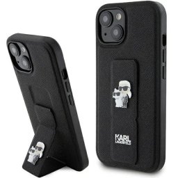 Husa Karl Lagerfeld Gripstand Saffiano Karl&Choupette Pins case for iPhone 15 - black