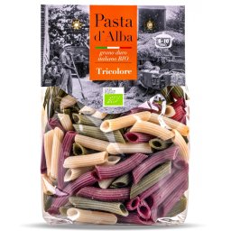 Paste tricolore penne BIO din grau dur, spanac si sfecla rosie Pasta d Alba