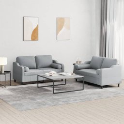 Set de canapele cu perne, 2 piese, gri deschis, material textil GartenMobel Dekor