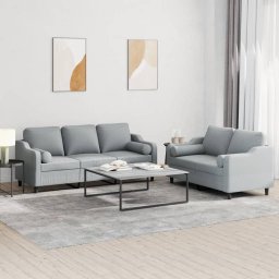 Set de canapele cu perne, 2 piese, gri deschis, material textil GartenMobel Dekor