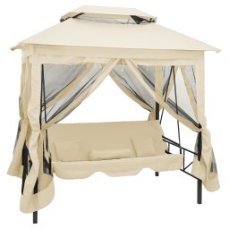 Balansoar extensibil cu pavilion, alb crem GartenMobel Dekor