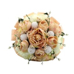 Buchet mireasa cu flori de matase, alb si piersiciu Mare - ILIF406028