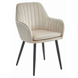 Scaun stil fotoliu bucatarie/living, Artool, Lugo, catifea bej, picioare metal negru, 57.5x56.5x86.5 cm