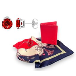 Cadou portofel West Polo Rouge piele naturala, Esarfa Matase si Cercei Studs Red