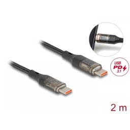 Cablu USB 2.0 type C Fast Charging PD3.0/100W cu afisaj 2m Transparent, Delock 85409