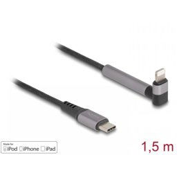 Cablu USB type C la iPhone Lightning drept/unghi MFI T-T 1.5m cu functie de stand, Delock 85405