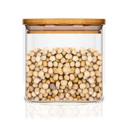 Klarstein Recipient pătrat pentru păstrarea alimentelor cu capac din bambus, etanș la aer, cu sigiliu din silicon, 10 × 10 × 10 cm, 700 ml (BW-10177-004)