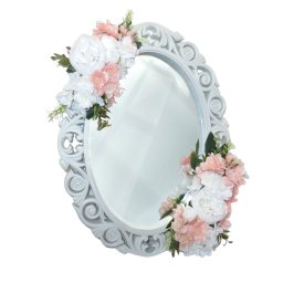 Oglinda miresei, forma ovala in stil victorian, lucrata cu flori de matase, roz piersica si alb - ALIF407019