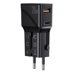 Incarcator de retea USB, Type-C cu Adaptor EU, UK, US, AUS - (MC17) - Black