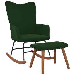 Scaun balansoar cu taburet, verde închis, catifea GartenMobel Dekor