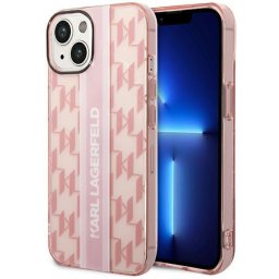 Husa Husa telefon Karl Lagerfeld pentru iPhone 14 Plus, Monogram Vertical Stripe, Plastic, Roz