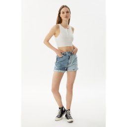 Trendyol Blue Color Block asimetrice de închidere Pantaloni scurți denim