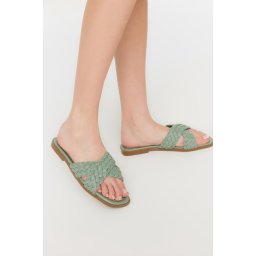 Trendyol Green Cross-Band Knitted Pattern Women's Slippers