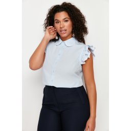 Trendyol Curve Blue Shoulder and Collar Embroidery Detail Woven Shirt