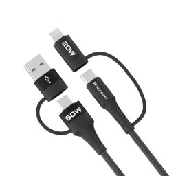 WNBAA 4in1 2x USB Type-C/USB-A/Lightning 60W 1 m Negru