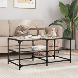 Masuta de cafea cu blat sticla transparenta 98,5x50x45 cm otel GartenMobel Dekor