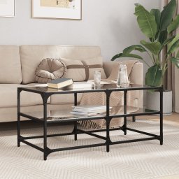 Masuta de cafea cu blat din sticla neagra 98,5x50x45 cm otel GartenMobel Dekor