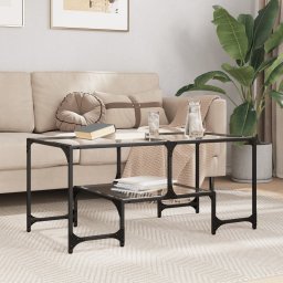 Masuta de cafea cu blat sticla transparenta 98,5x50x45 cm otel GartenMobel Dekor