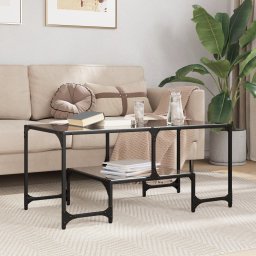 Masuta de cafea cu blat din sticla neagra 98,5x50x45 cm otel GartenMobel Dekor