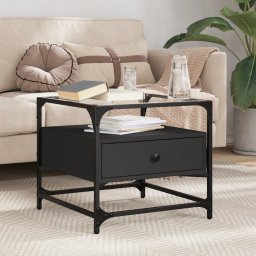 Masuta de cafea cu blat din sticla negru 50x50x45 cm otel GartenMobel Dekor