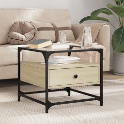 Masuta cafea cu blat din sticla stejar sonoma 50x50x45 cm otel GartenMobel Dekor