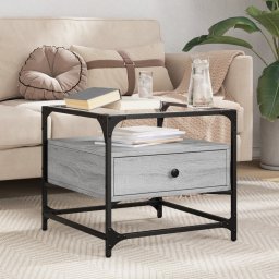 Masuta de cafea cu blat din sticla gri sonoma 50x50x45 cm otel GartenMobel Dekor