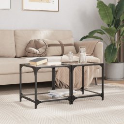 Mese cafea blat din sticla transparenta 2 buc. 40x40x40 cm otel GartenMobel Dekor