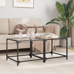 Mese cafea blat din sticla transparenta 2 buc. 50x50x40 cm otel GartenMobel Dekor