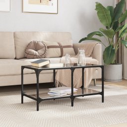 Masuta de cafea, blat din sticla negra, 78,5x40x40 cm, otel GartenMobel Dekor