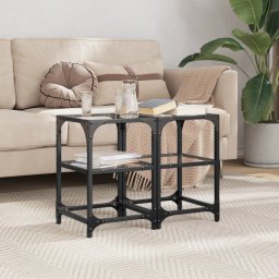 Mese cafea blat din sticla transparenta 2 buc. 30x30x45 cm otel GartenMobel Dekor
