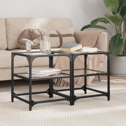 Mese cafea blat din sticla transparenta 2 buc. 40x40x45 cm otel GartenMobel Dekor