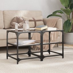 Masute de cafea, blat din sticla negra, 2 buc. 40x40x45 cm otel GartenMobel Dekor