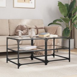 Mese cafea blat din sticla transparenta 2 buc. 50x50x45 cm otel GartenMobel Dekor
