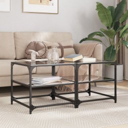 Masute de cafea, blat din sticla negra, 2 buc. 50x50x45 cm otel GartenMobel Dekor