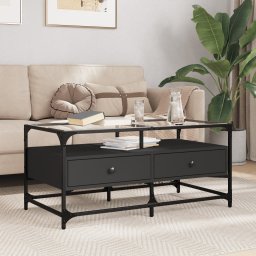 Masuta de cafea cu blat din sticla negru 98,5x50x45 cm otel GartenMobel Dekor