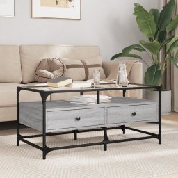 Masuta de cafea cu blat din sticla gri sonoma 98,5x50x45cm otel GartenMobel Dekor
