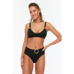 Trendyol Black High Waist Bikini Bottoms With Accessory Details