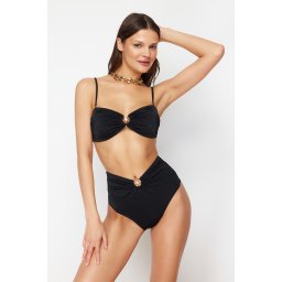 Trendyol Black Premium Accessorized High Waist Hipster Bikini Bottom